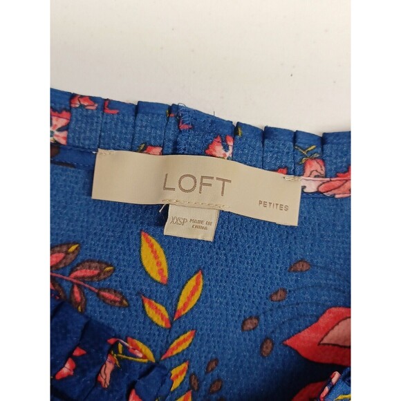 LOFT Women’s Top Tunic Blouse Floral Long Sleeve Petite XXS V Neck Buttons - Picture 9 of 11